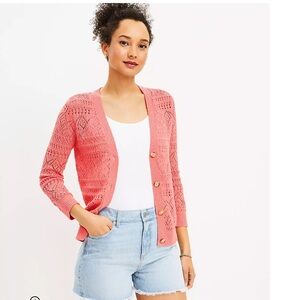 Pointelle V-Neck Cardigan Loft Paradise Peach